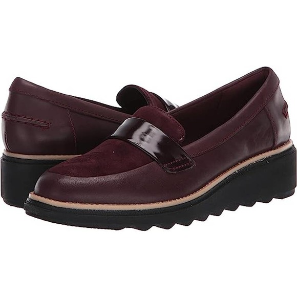 Clarks Shoes - Clarks Women's 7 W Sharon Gracie Burgundy Platform Loafers Wide Width